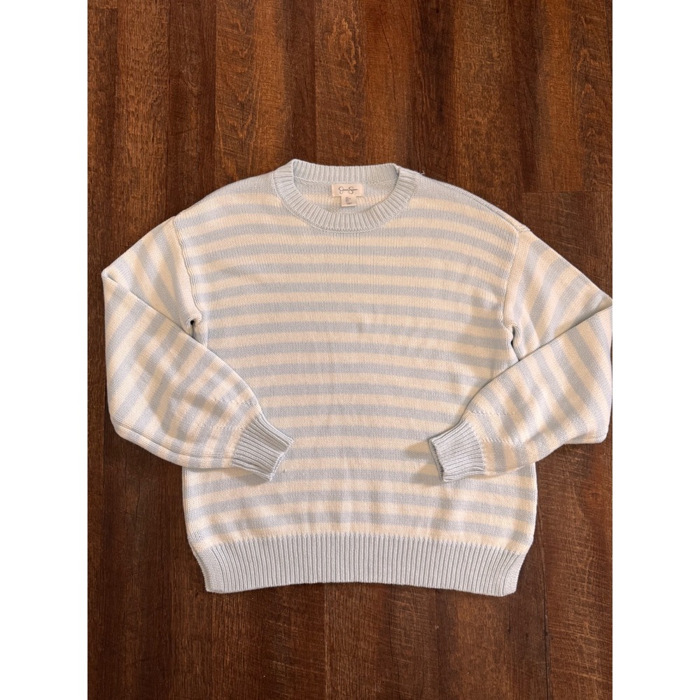 Jessica Simpson XL Blue Ivory Striped Oversized Knit Sweater Coastal Preppy